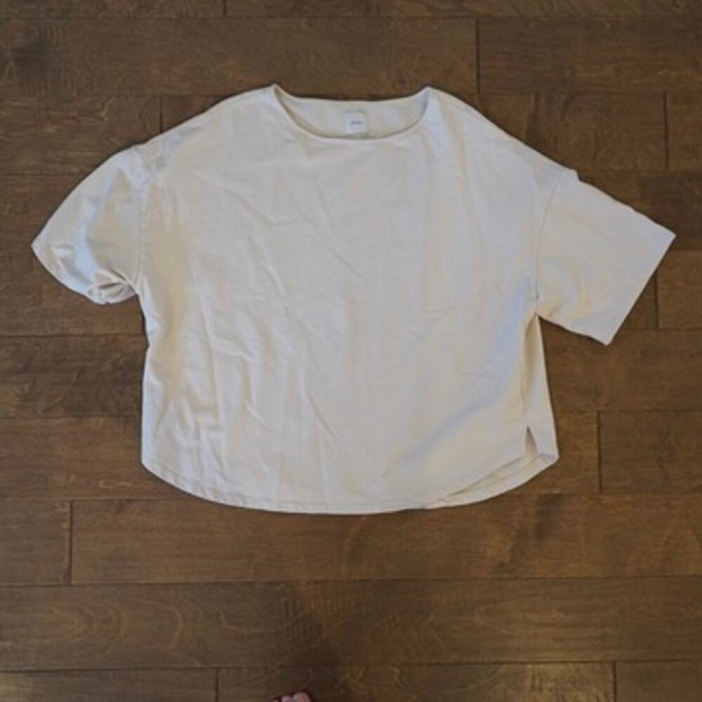 Spick & Span Short Sleeve Pullover Boxy Cropped Shirt Cream Womens Size Medium